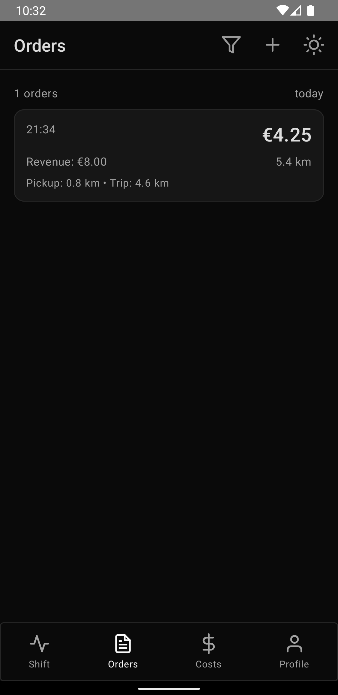EffiCab mobile orders screen